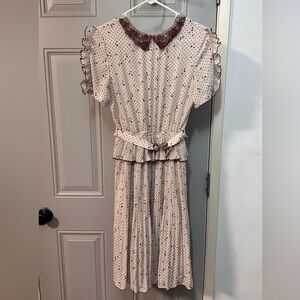 Elegant Polka Dot Dress with Lace Collar